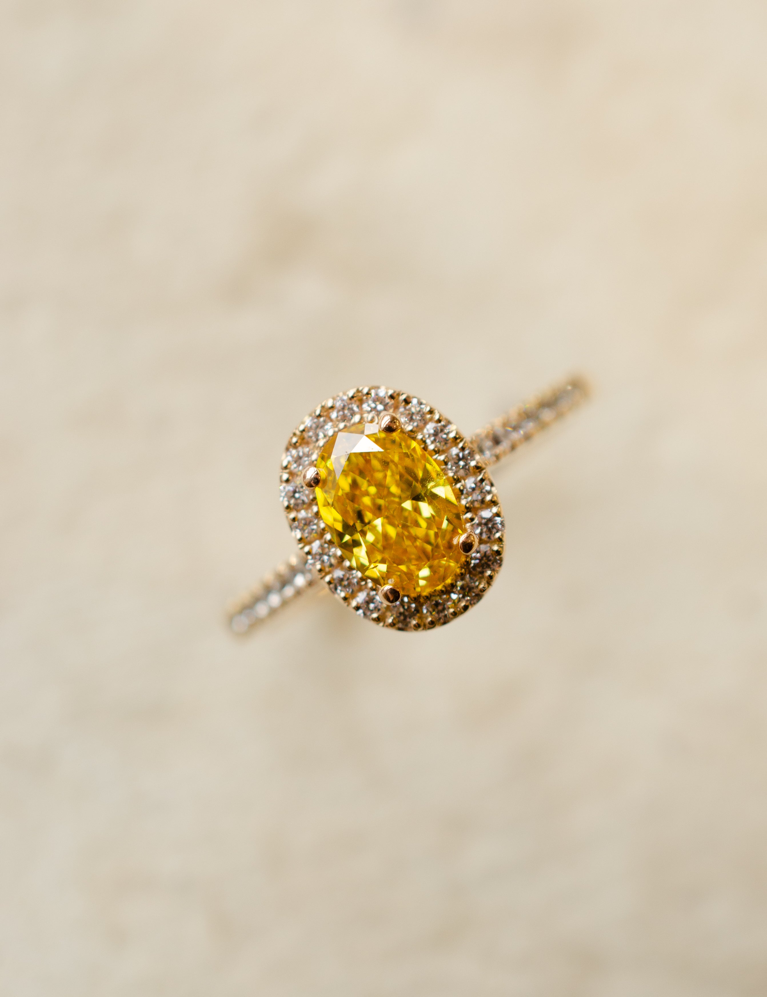 Lab Grown Yellow Diamond Oval Halo Ring