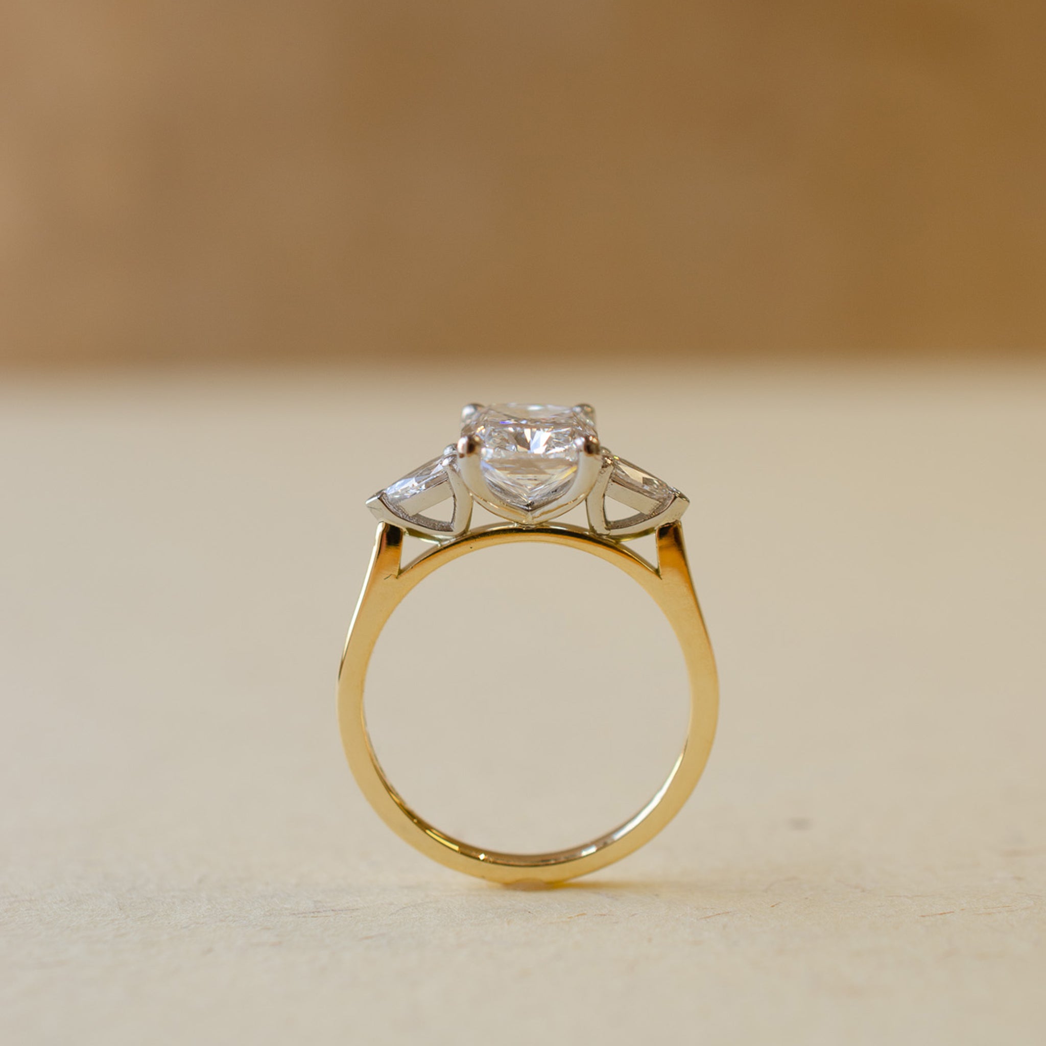 Cushion Cut & Pear Shape Diamond Trilogy Engagement Ring