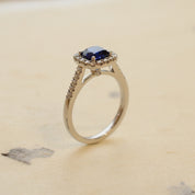 Cushion Cut Blue Sapphire With Diamond Set Halo
