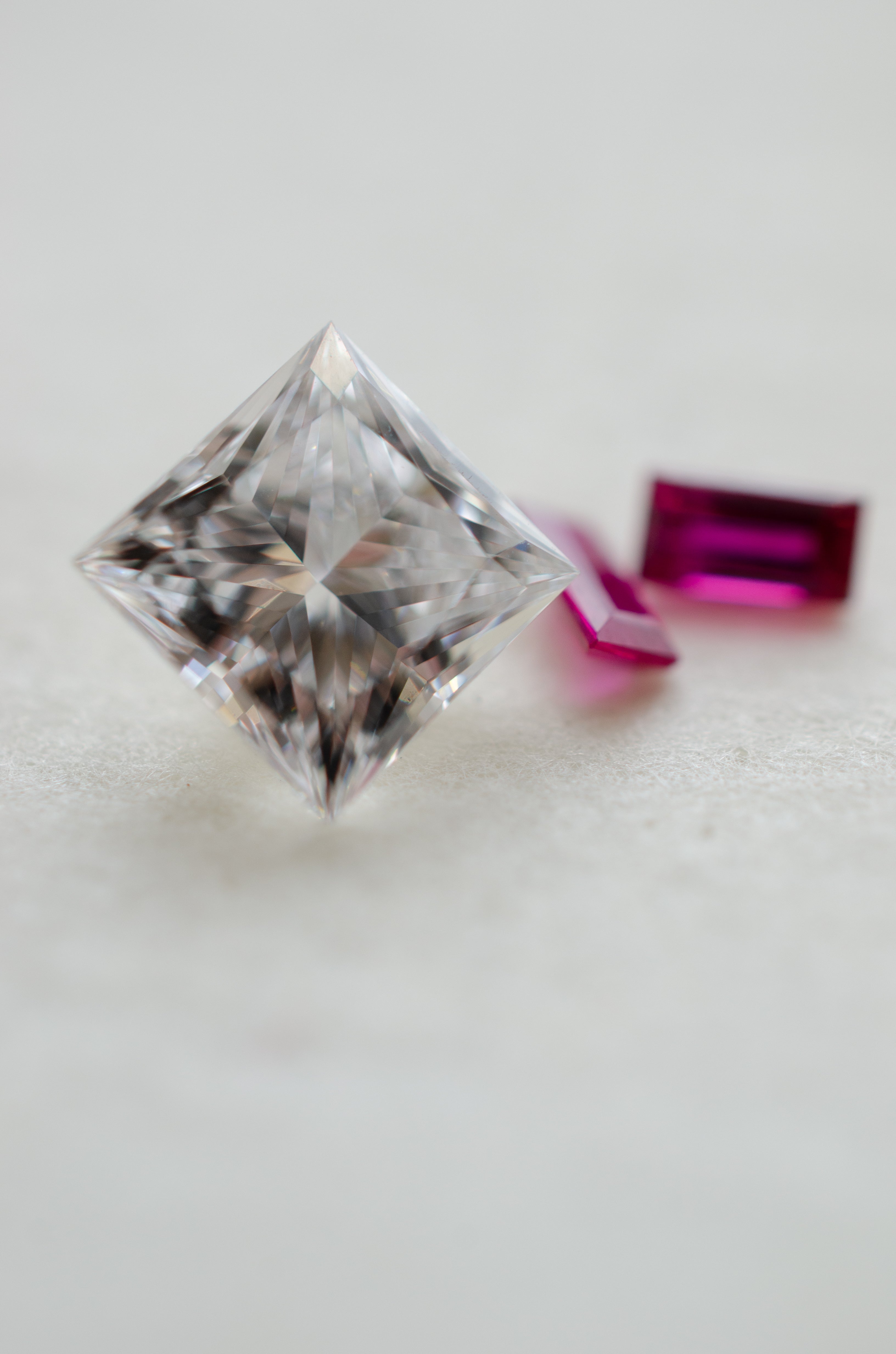 Diamond Trilogy Ring Princess Cut Baguette Rubies