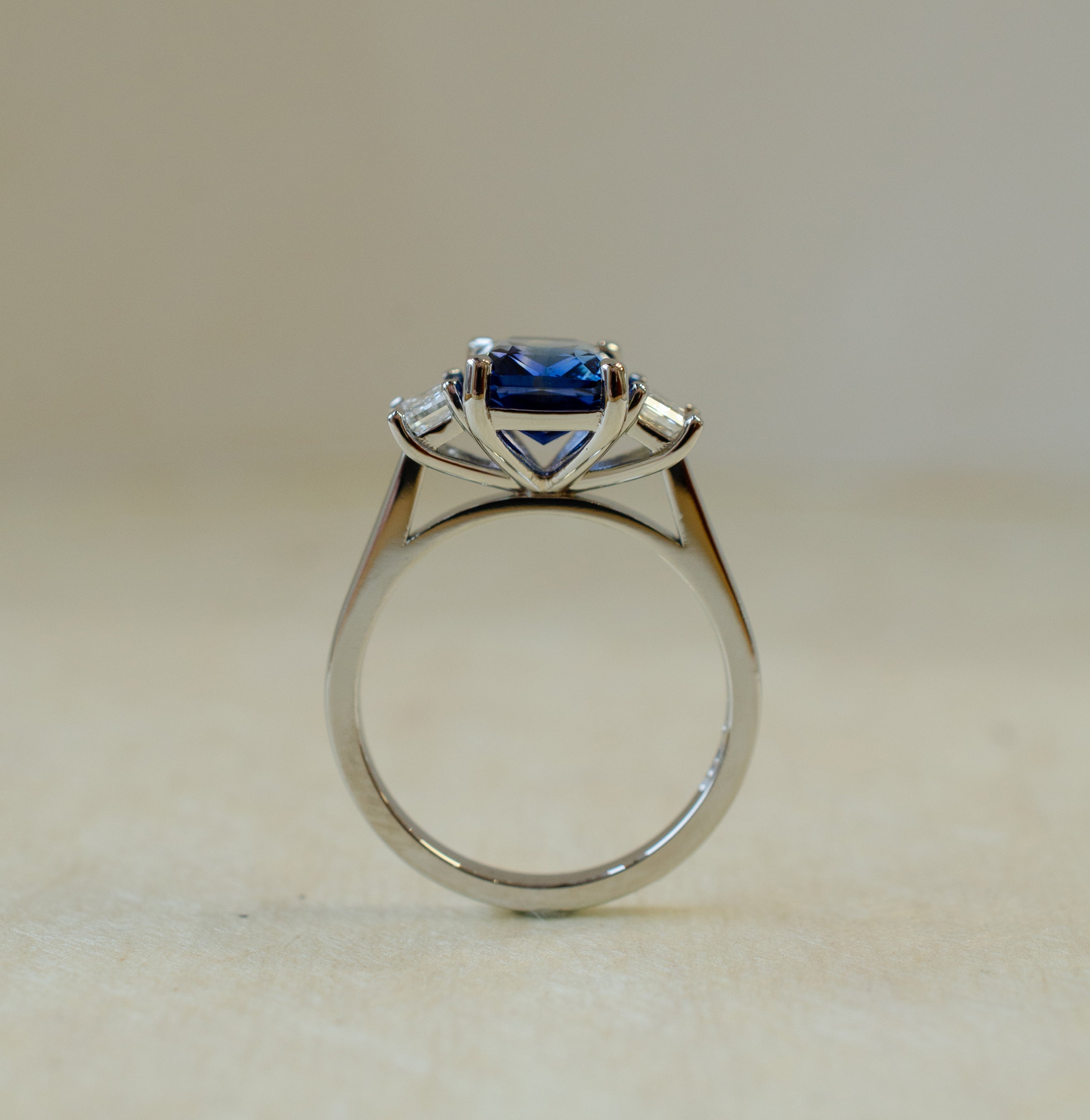 Emerald Cut Sapphire Trilogy Engagement Ring