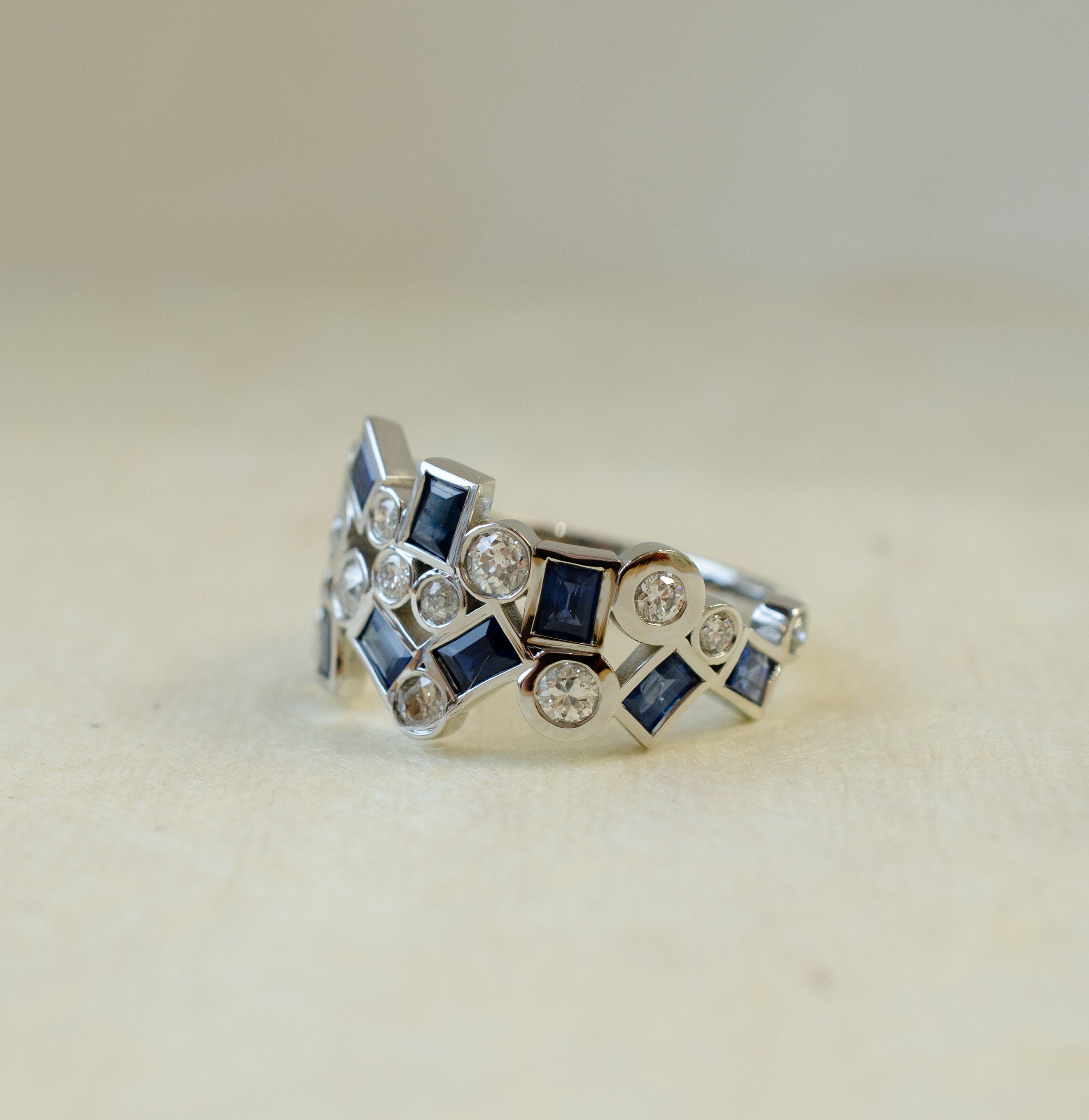 sapphire diamond platinum bubble ring