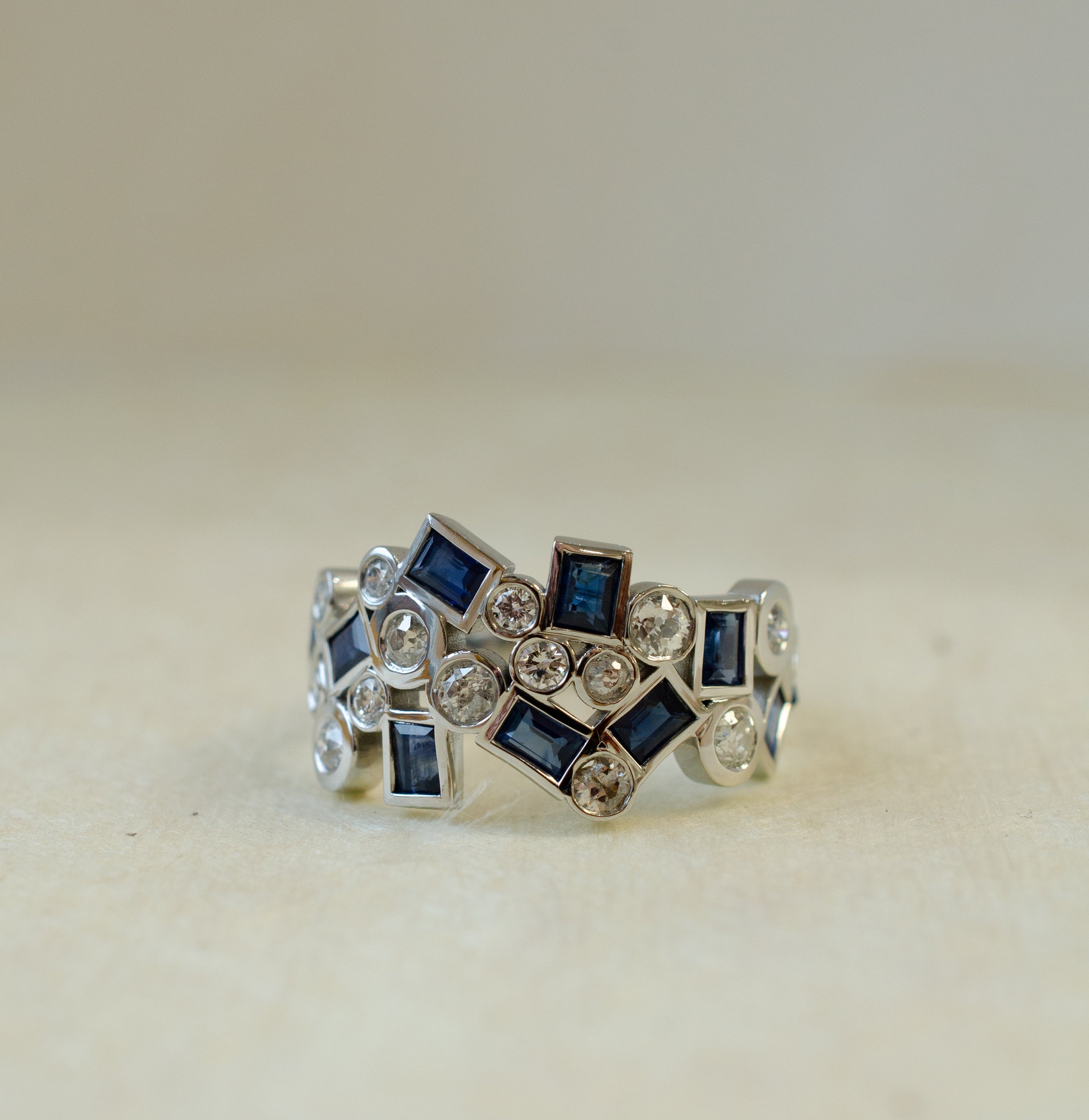 sapphire diamond platinum bubble ring