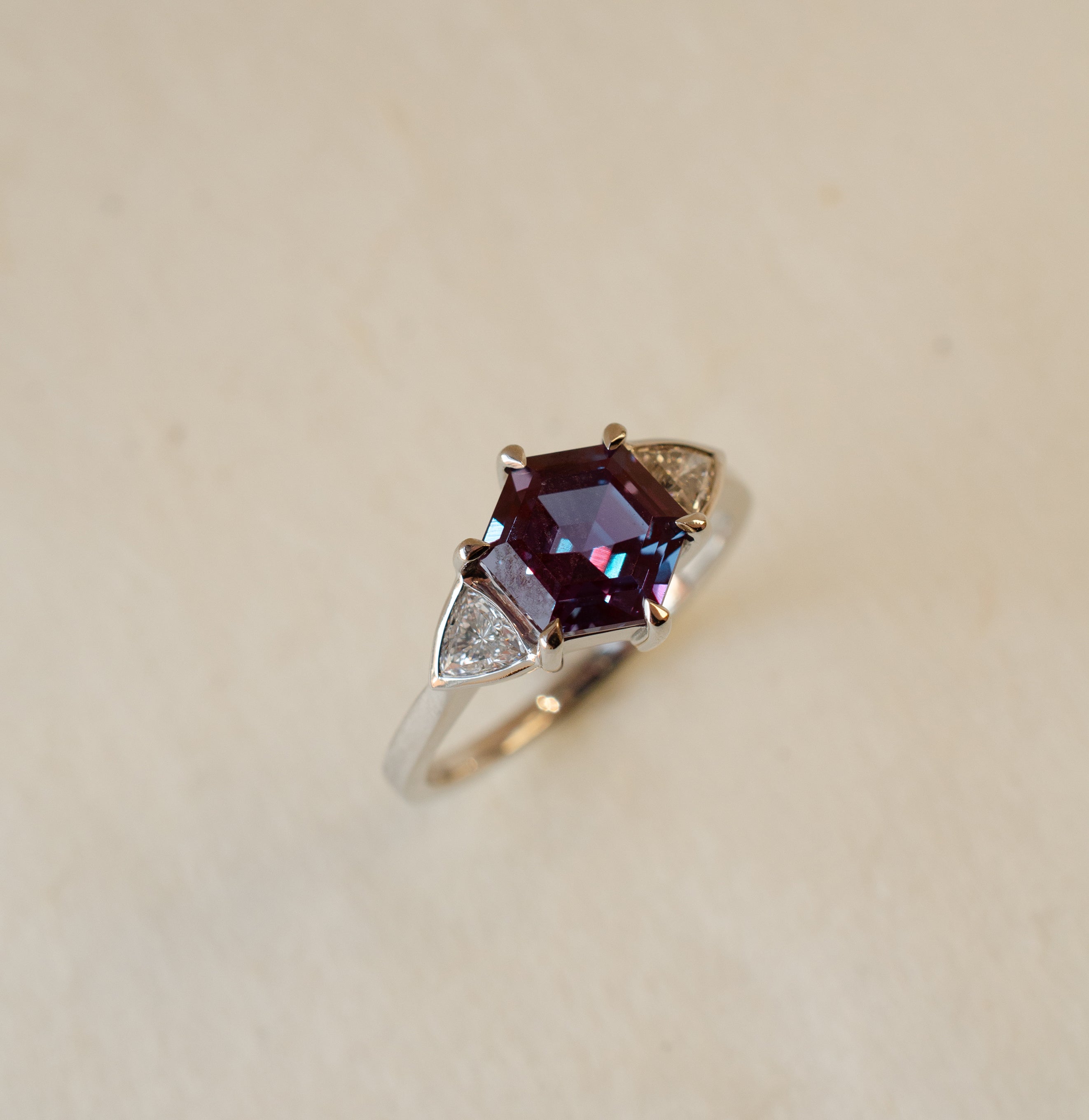 hexagon alexandrite diamond engagement ring