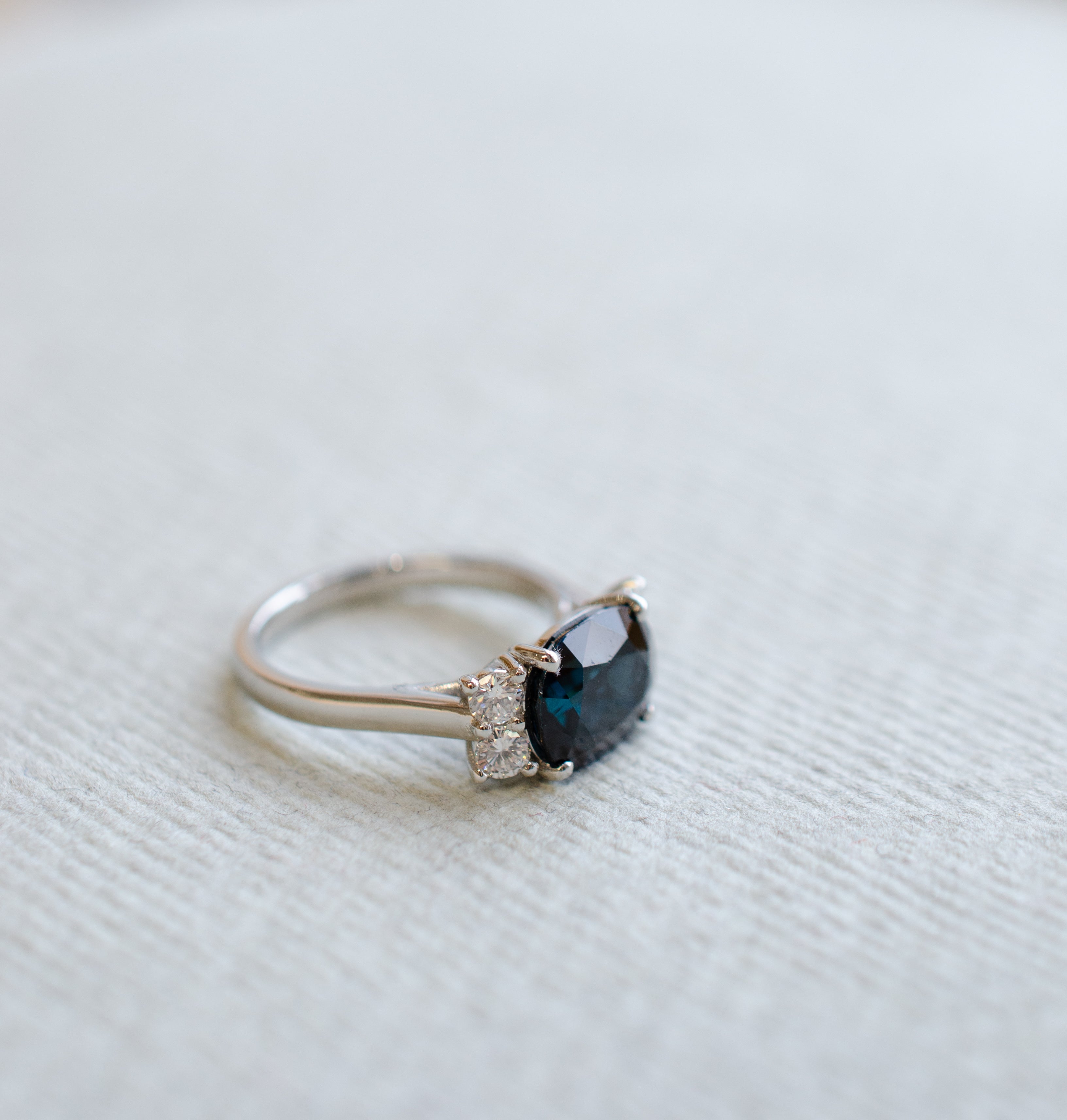 Oval Teal Sapphire Diamond Engagement Ring