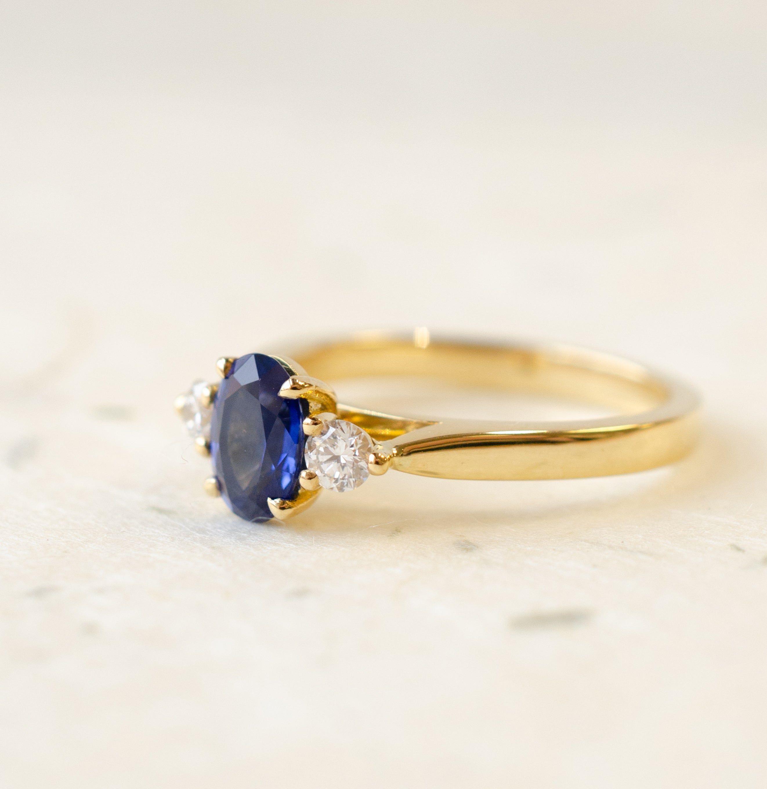 Oval Blue Sapphire & Diamond Engagement Ring In 18ct Yellow Gold