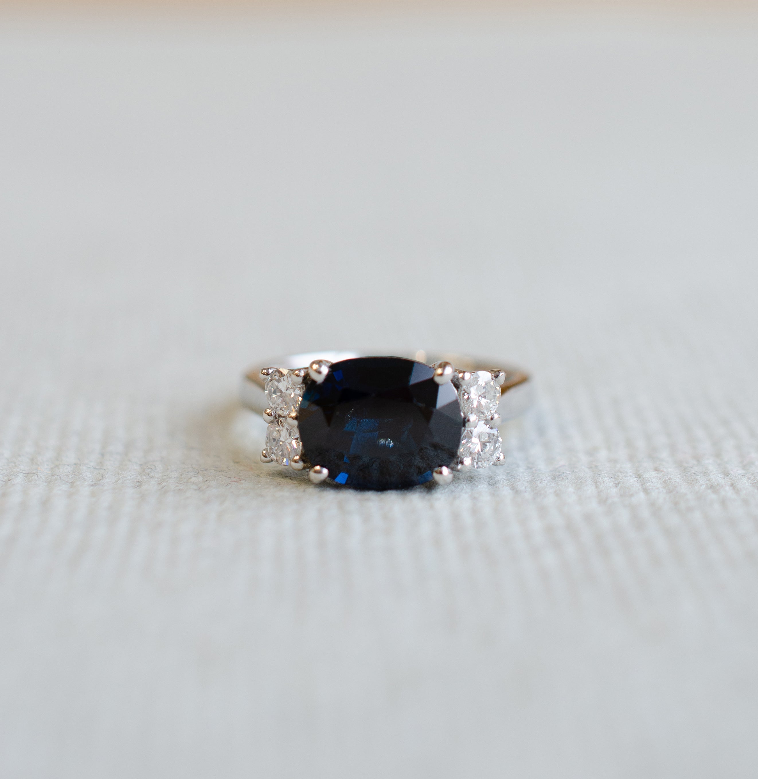 Oval Blue Sapphire Diamond Engagement Ring