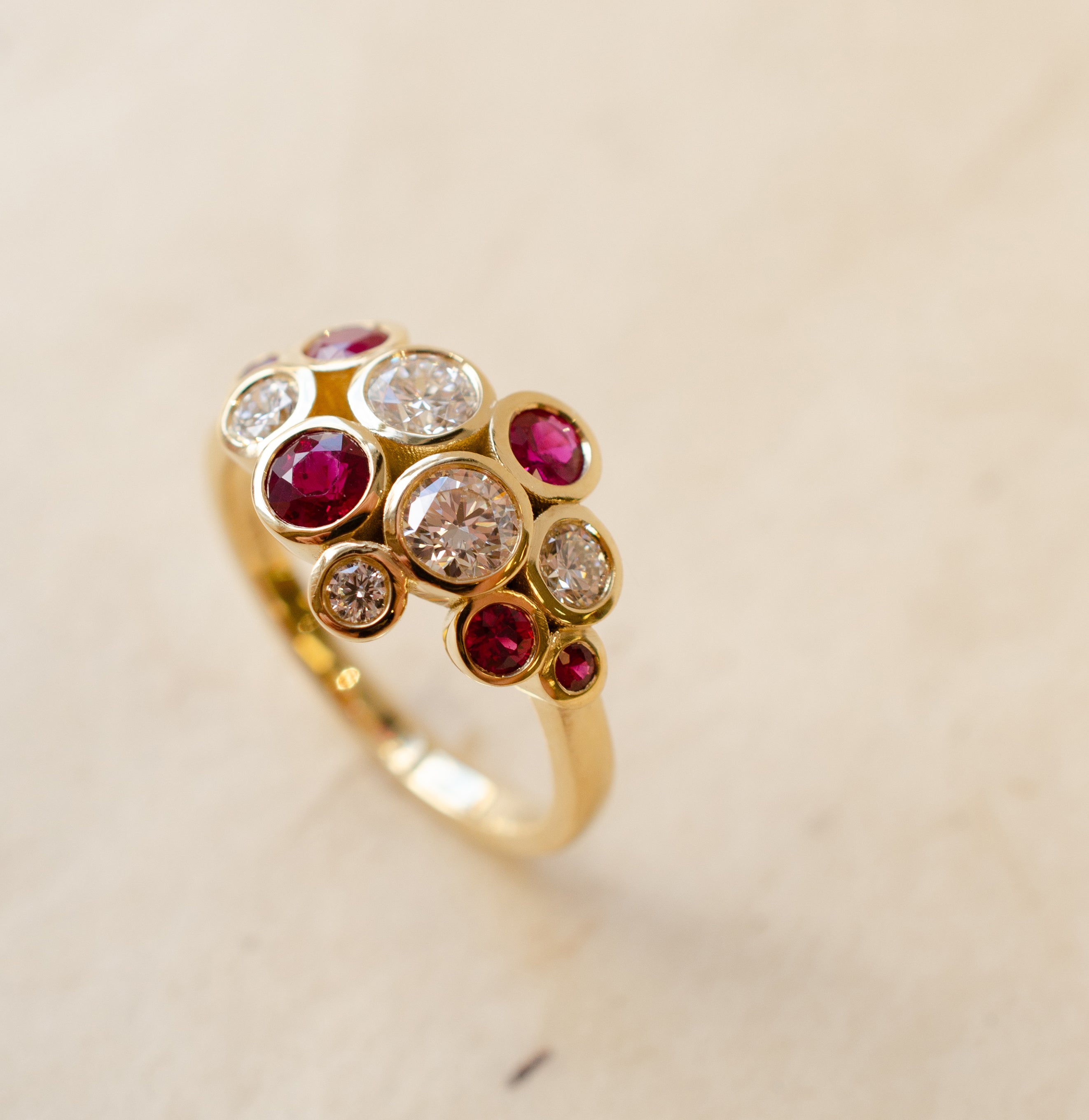 Diamond & Ruby Cluster Bubble Ring