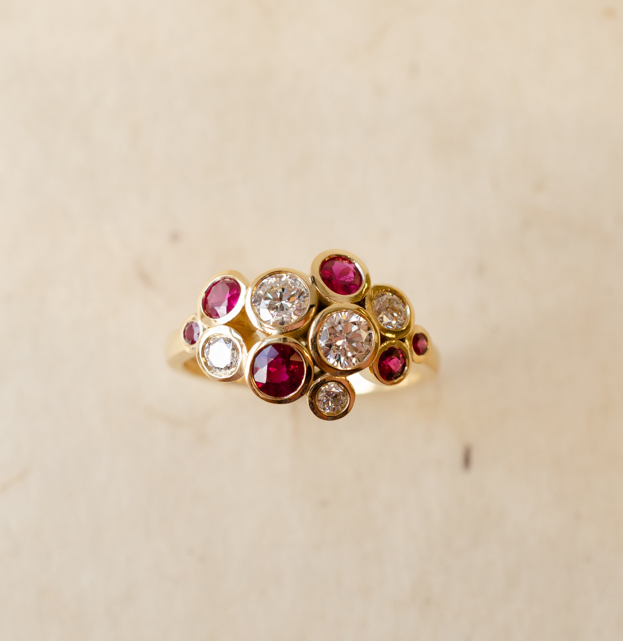 Diamond & Ruby Cluster Bubble Ring