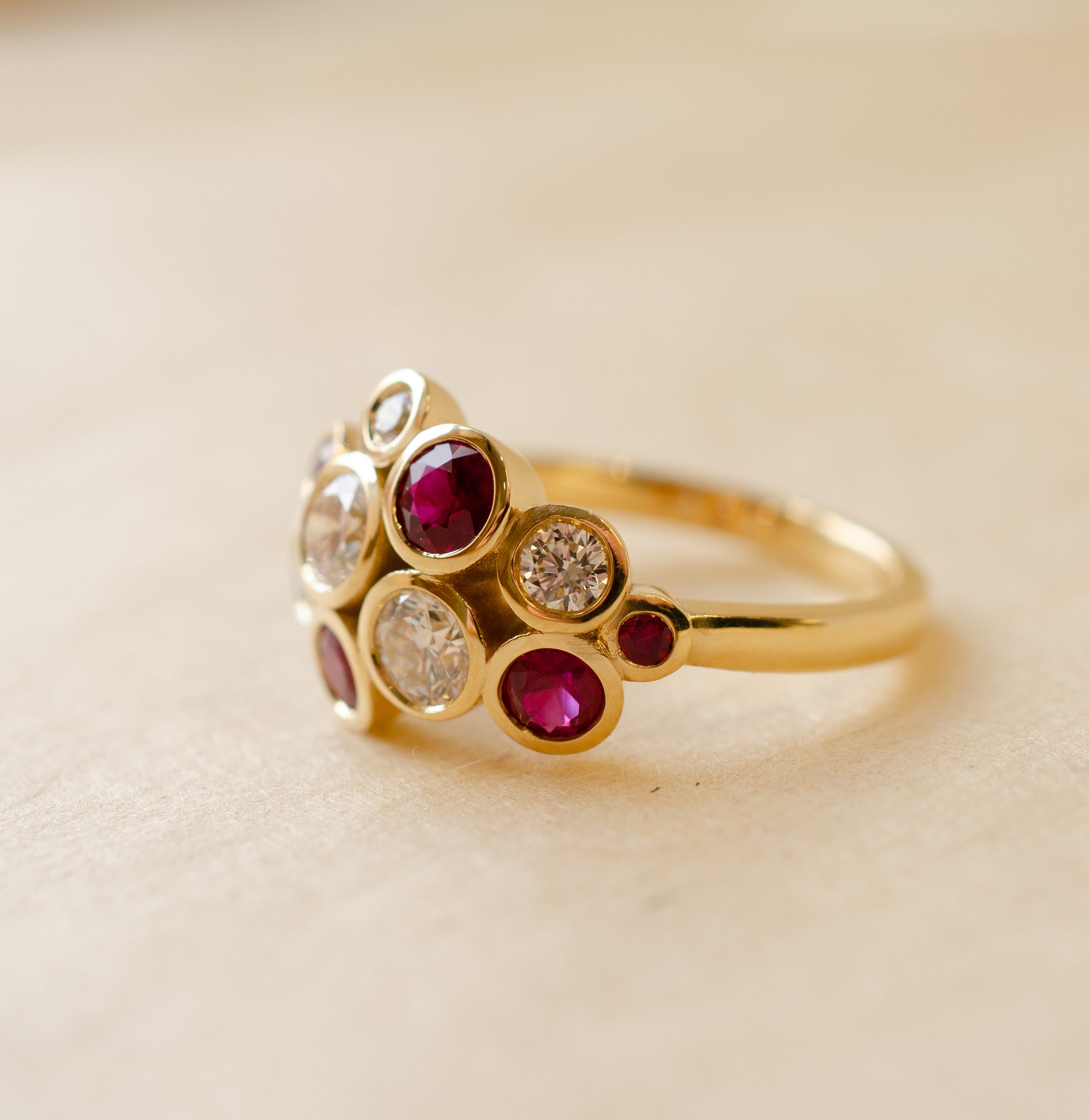 Diamond & Ruby Cluster Bubble Ring