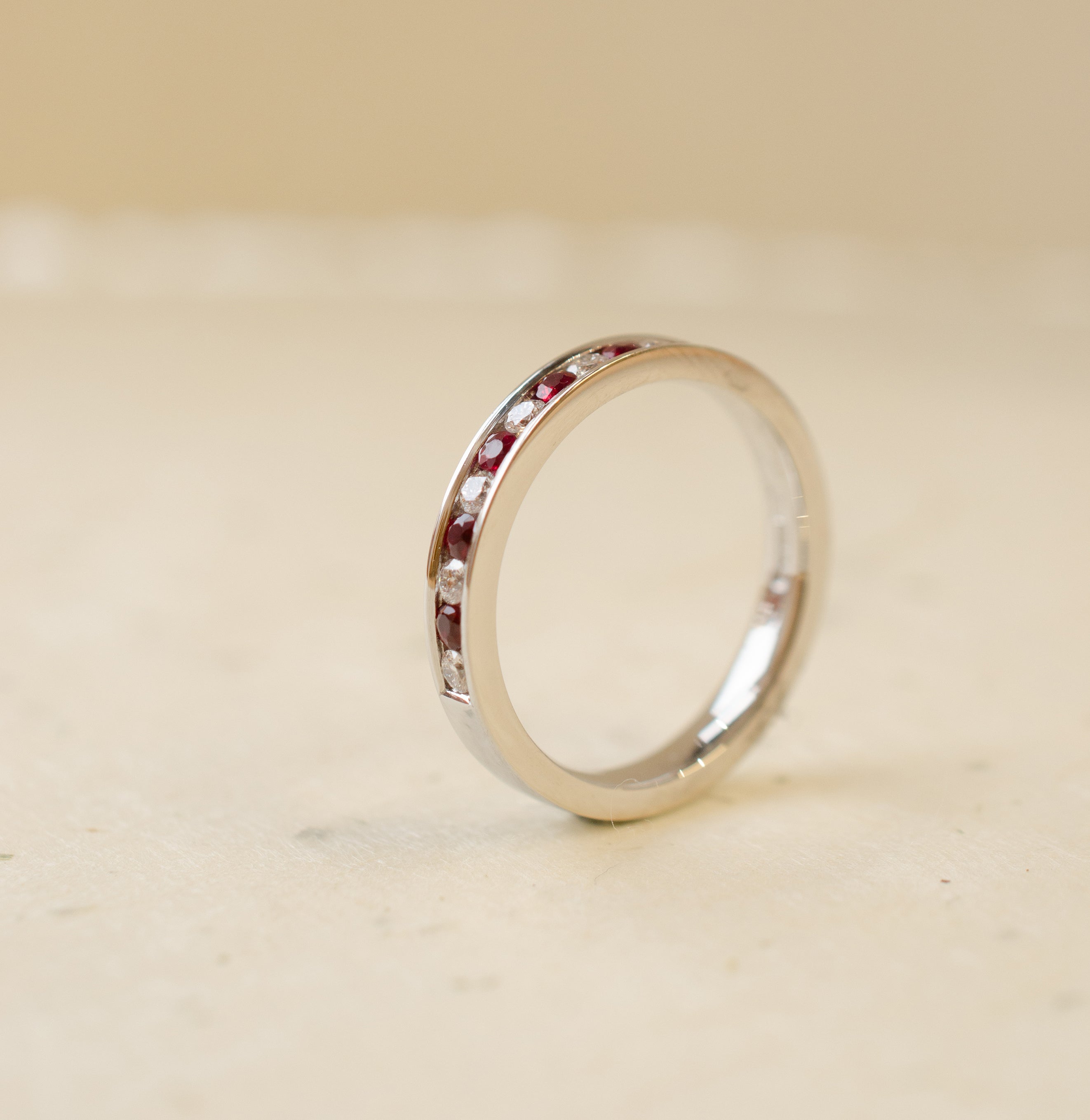 Ruby & Diamond Channel Set Eternity Wedding Ring In Platinum