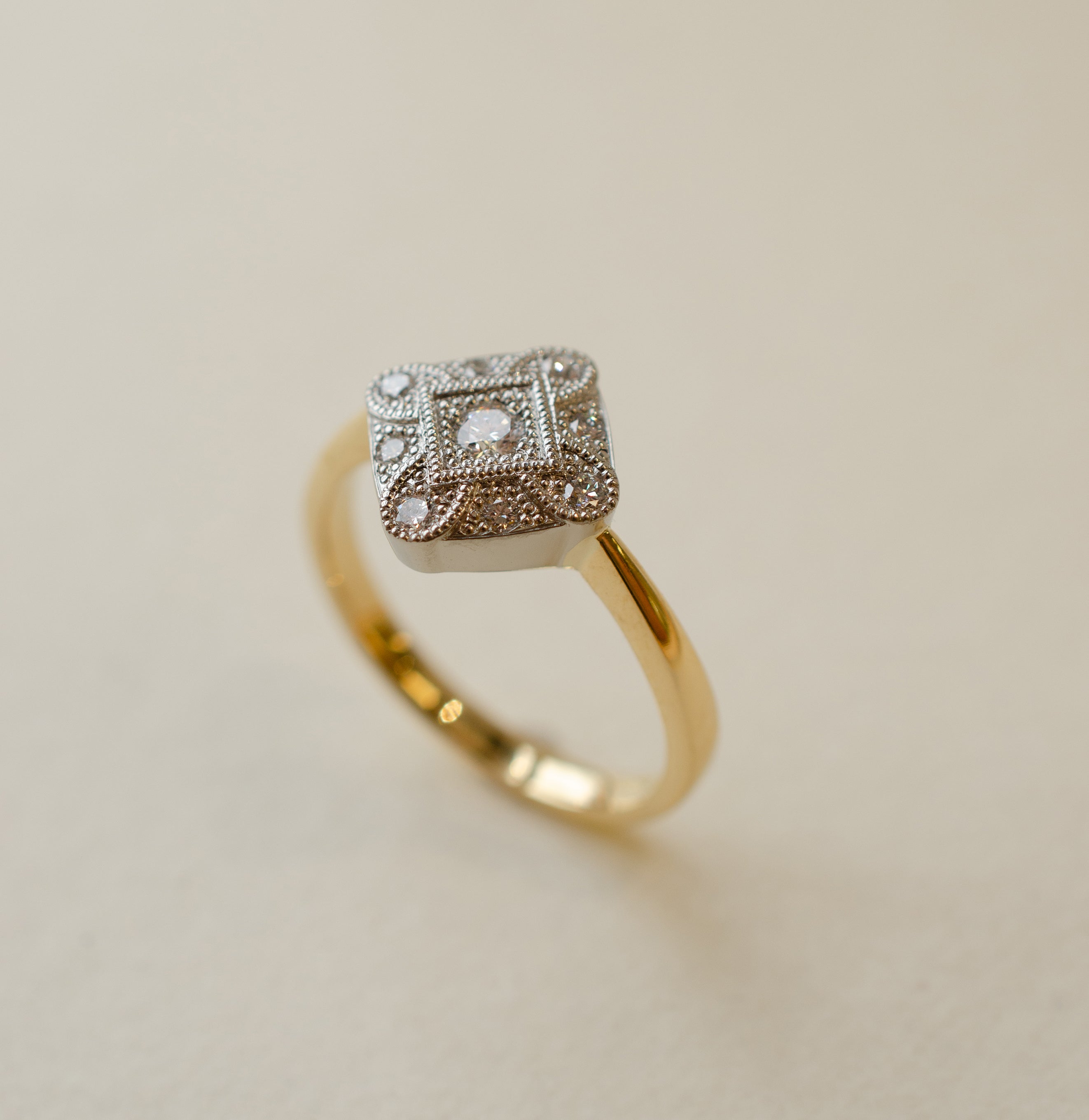 Diamond Milgrain Engagement Ring In Platinum & 18ct Yellow Gold