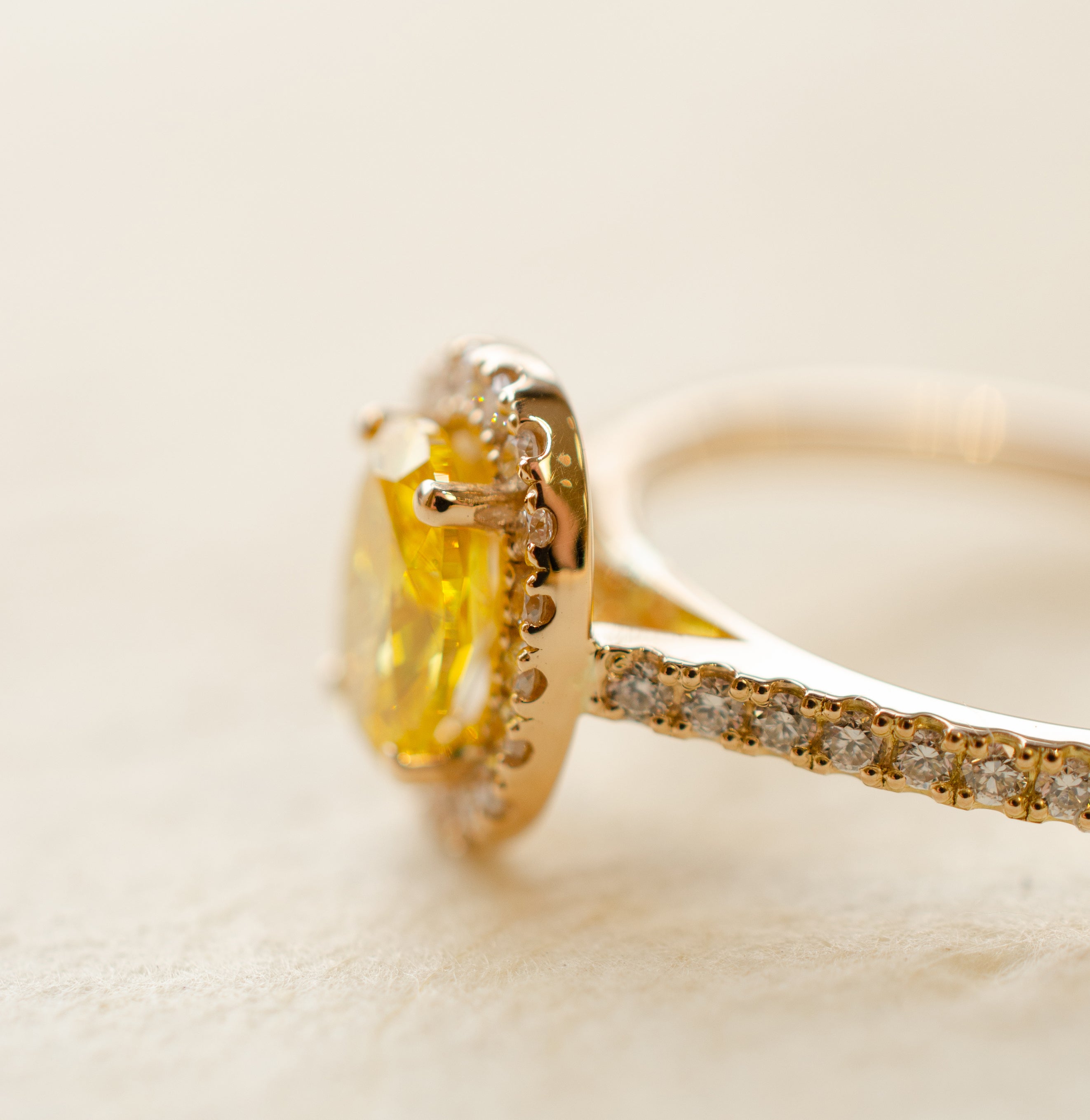 Yellow Oval Diamond Halo Engagement Ring