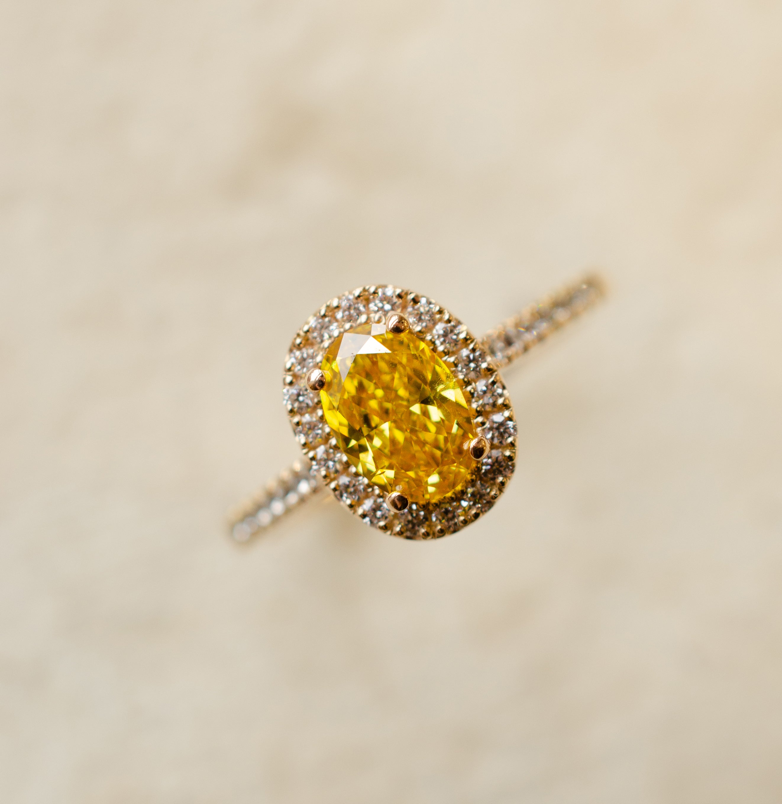 xYellow Oval Diamond Halo Engagement Ring