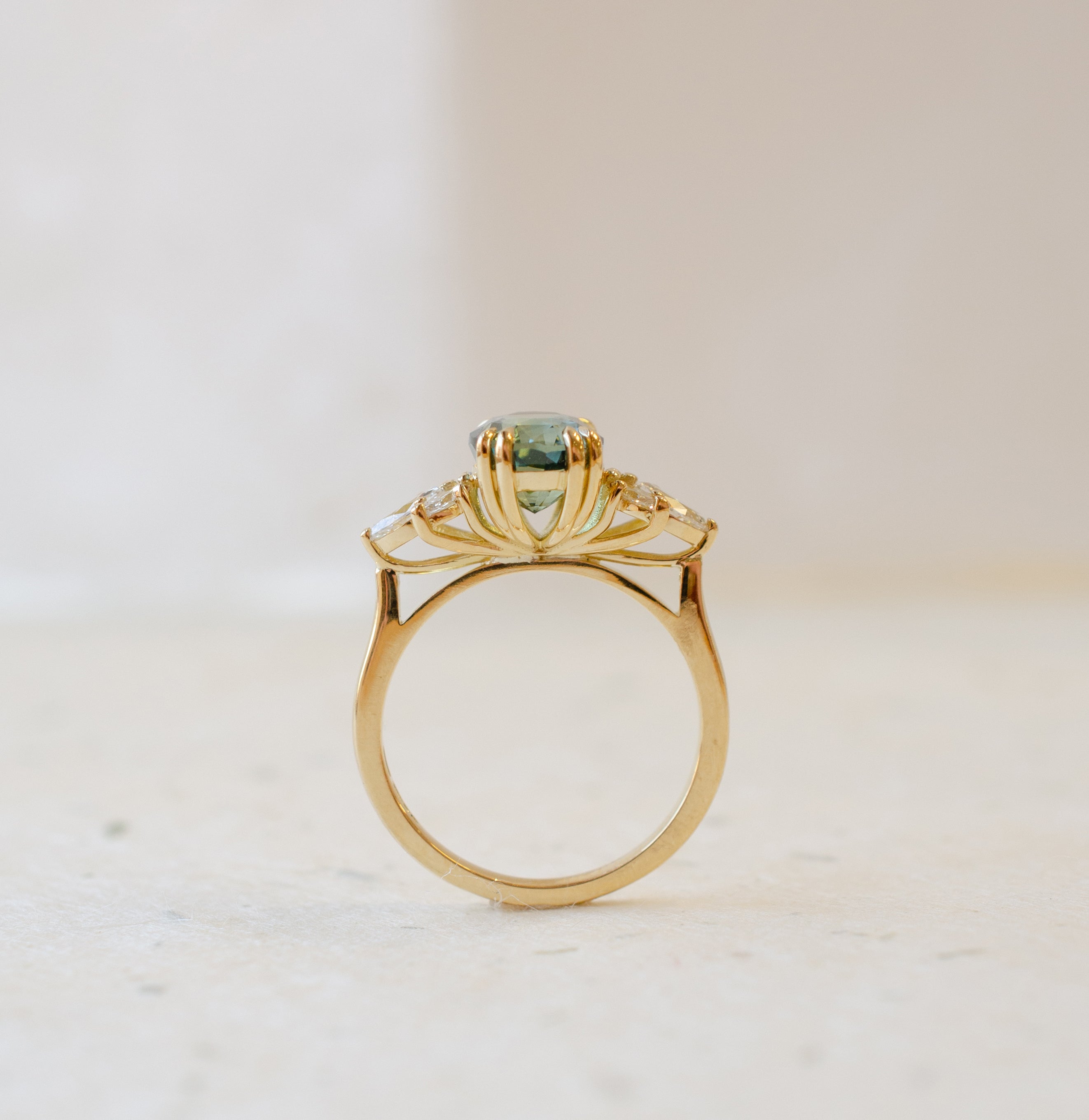Oval Teal Sapphire Diamond Engagement Ring
