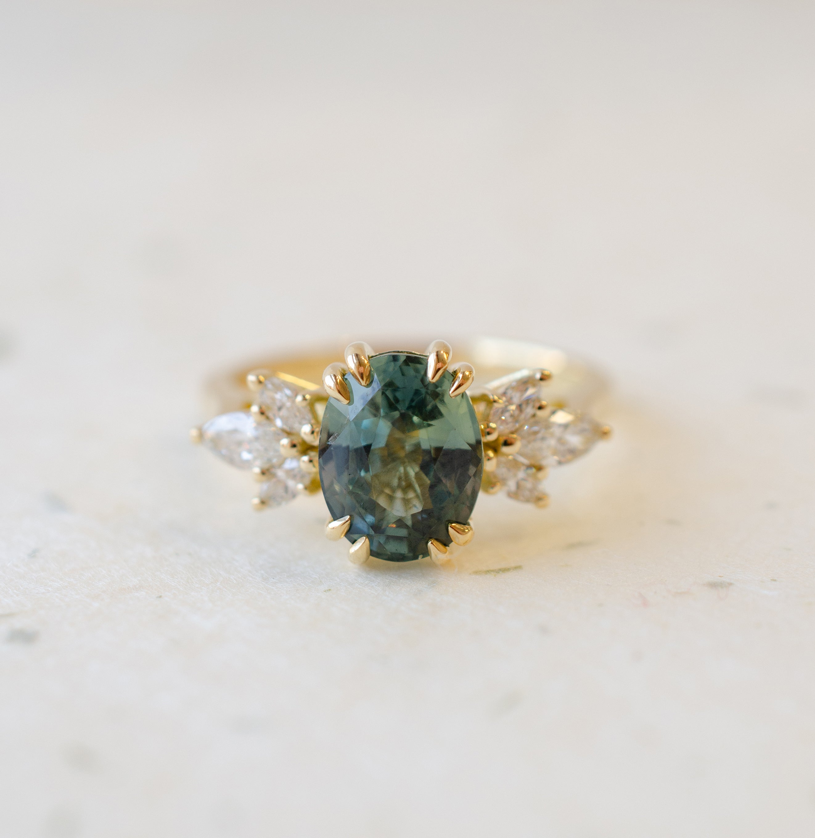Oval Teal Sapphire Diamond Engagement Ring