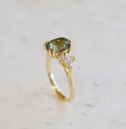 Oval Teal Sapphire Diamond Engagement Ring