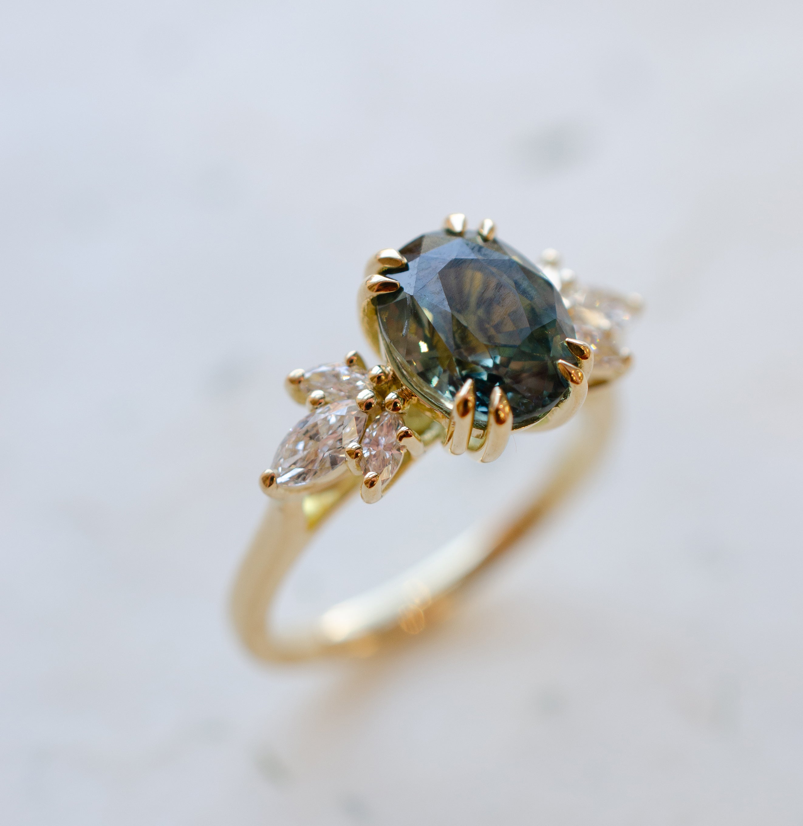 Oval Teal Sapphire Diamond Engagement Ring