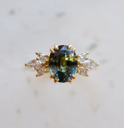 Oval Teal Sapphire Diamond Engagement Ring