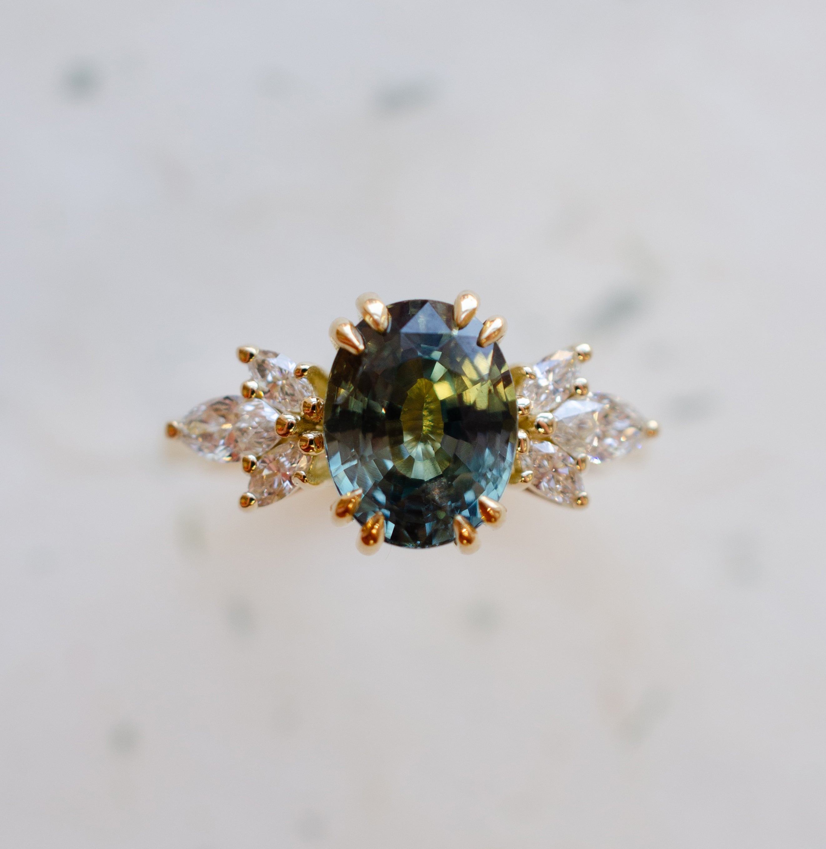 Oval Teal Sapphire Diamond Engagement Ring