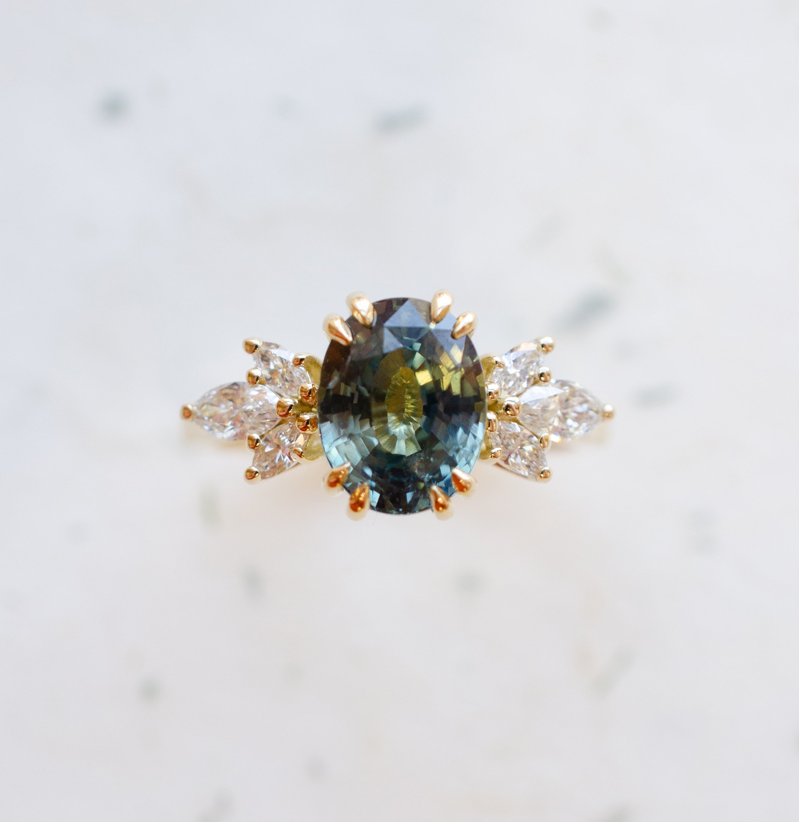 Oval Teal Sapphire Diamond Engagement Ring