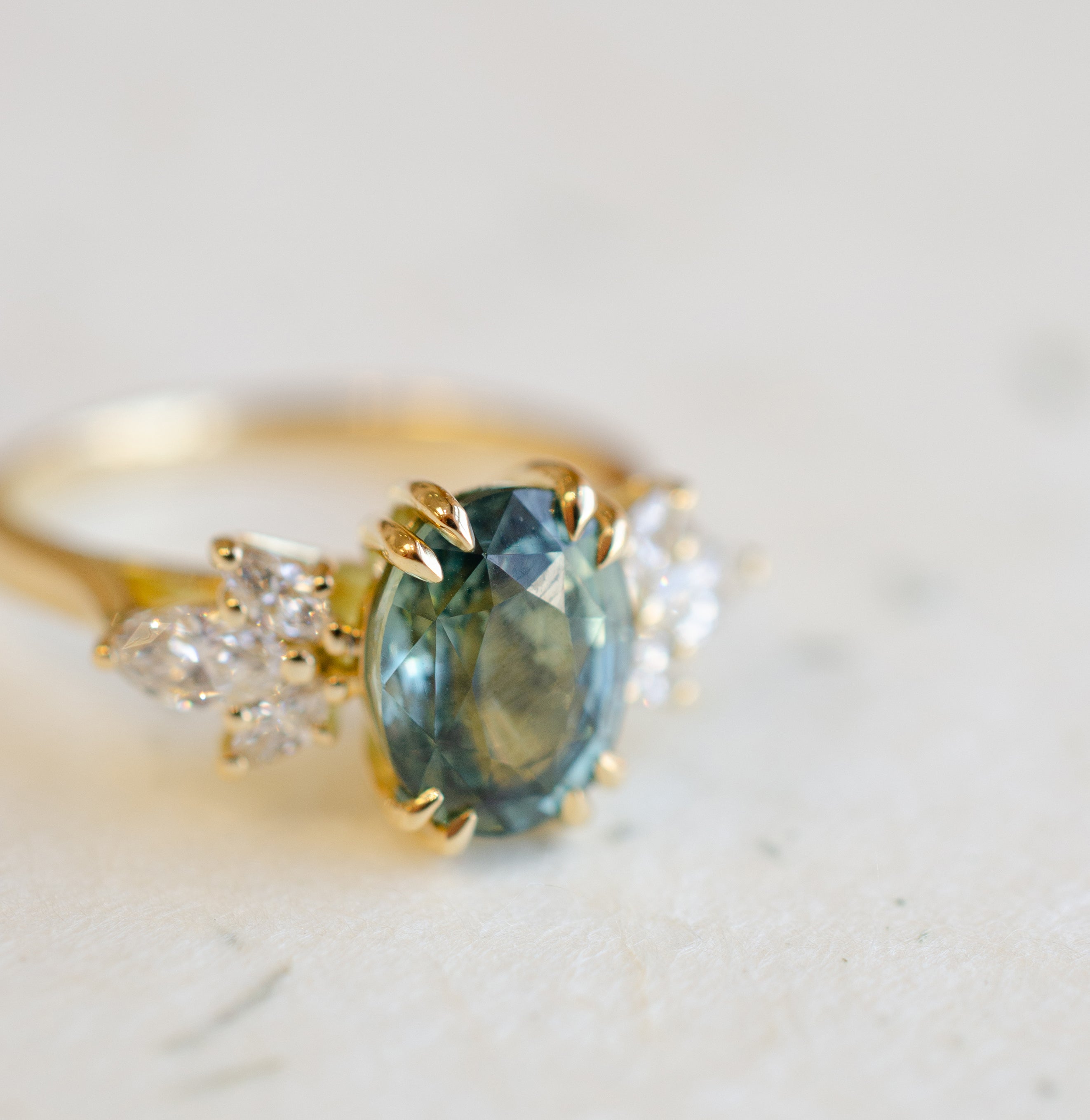 Oval Teal Sapphire Diamond Engagement Ring