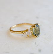 Oval Teal Sapphire Diamond Engagement Ring