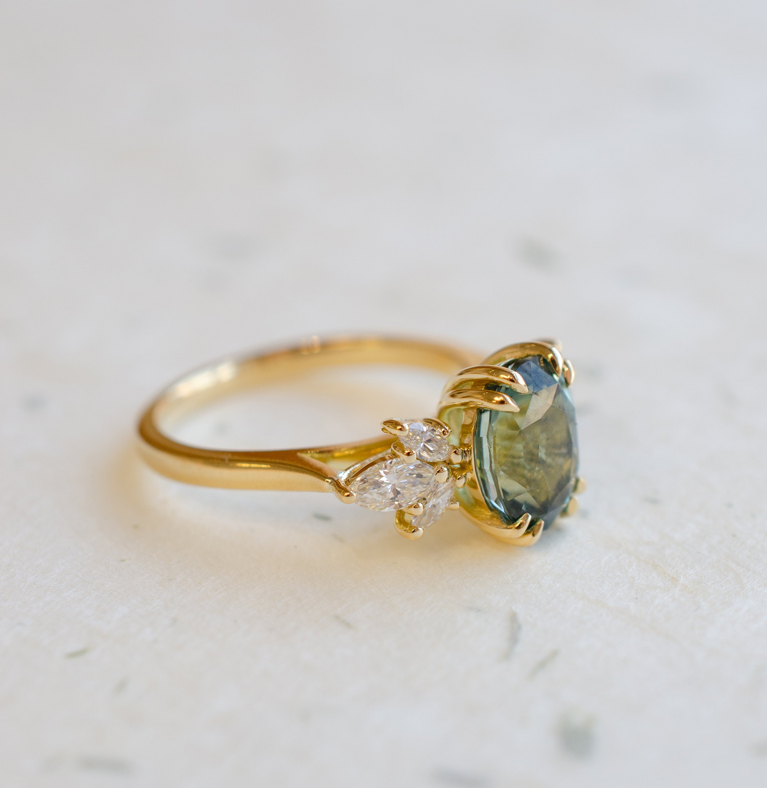 Oval Teal Sapphire Diamond Engagement Ring