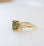 Oval Teal Sapphire Diamond Engagement Ring