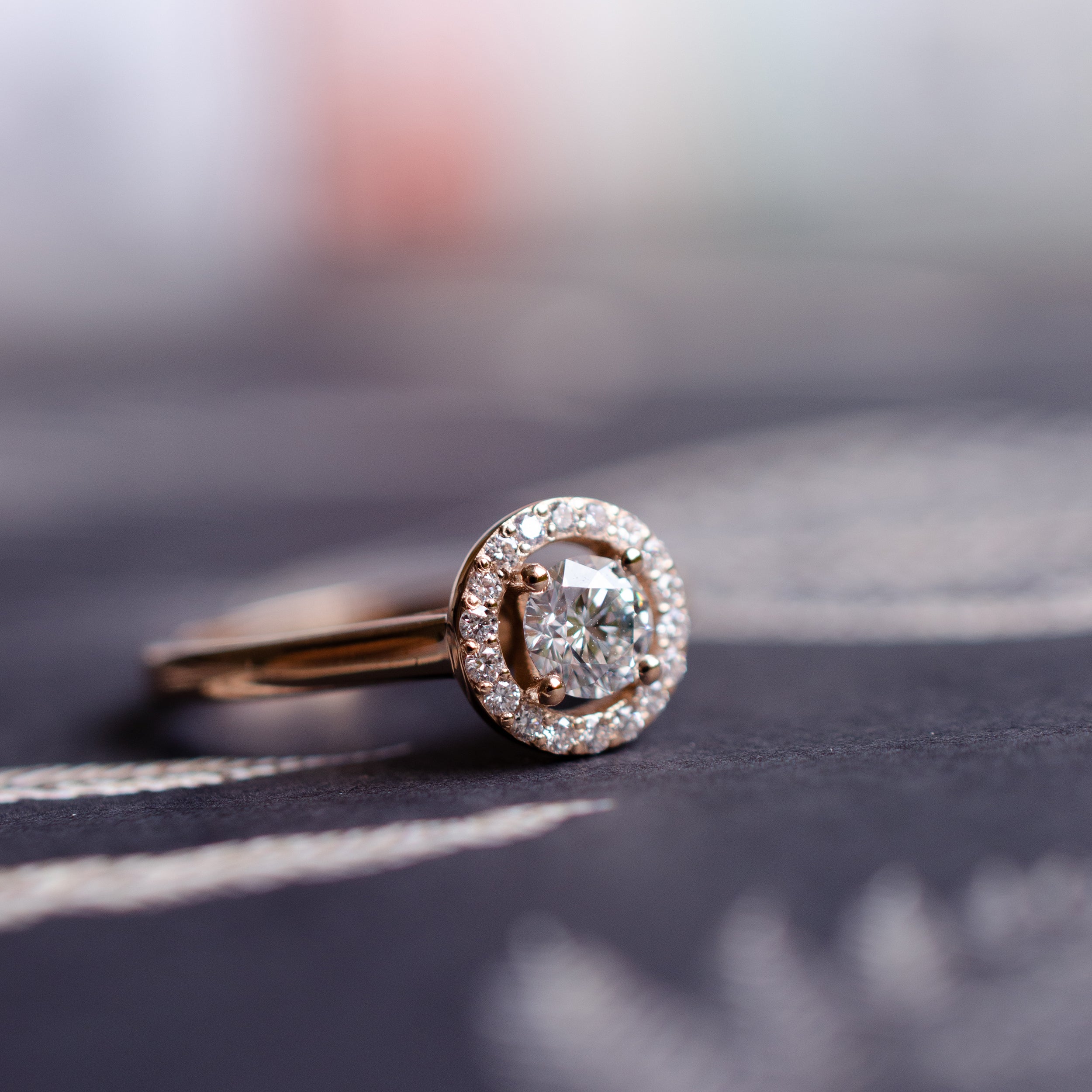 Rose Gold Round Brilliant Diamond Halo Engagement Ring