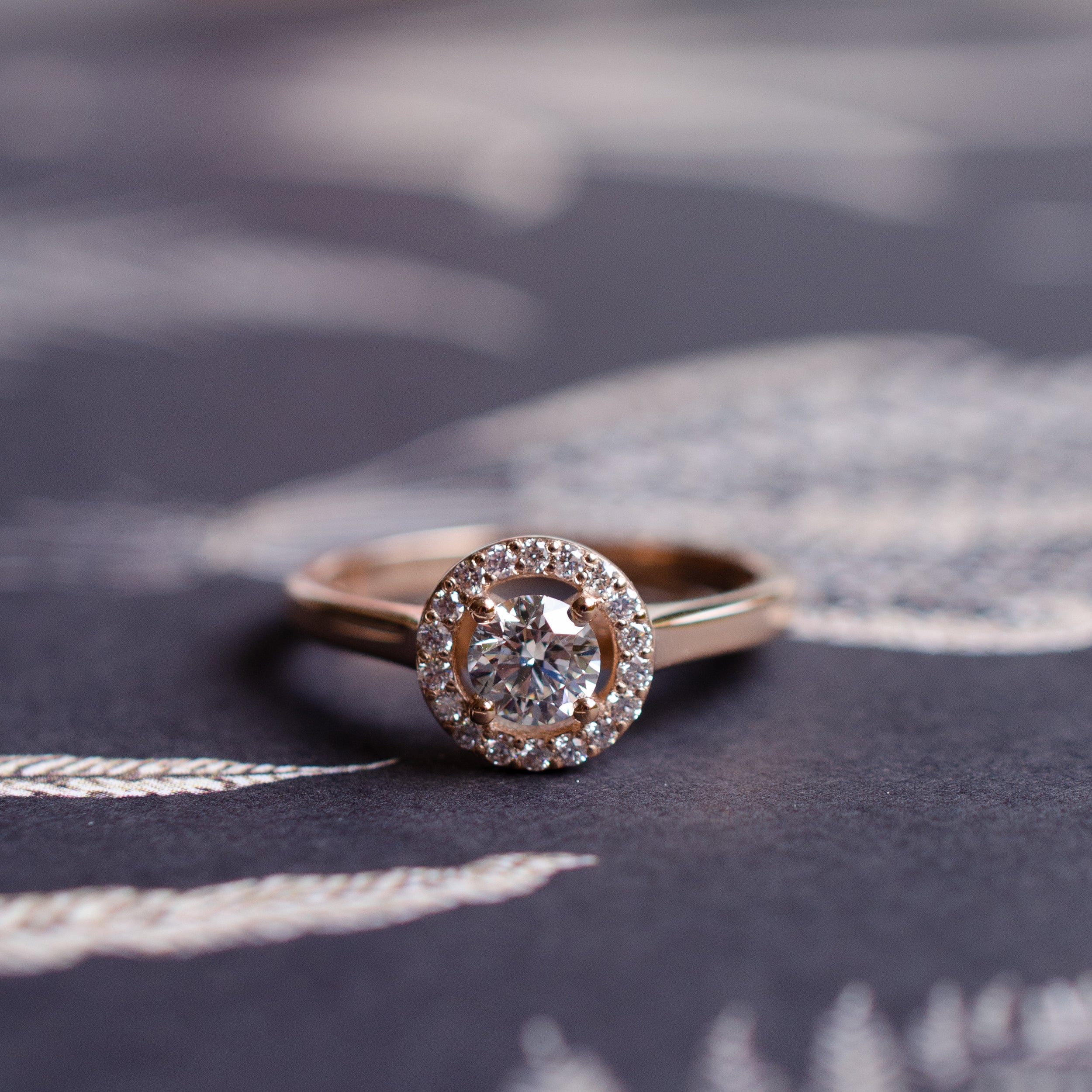 Rose Gold Round Brilliant Diamond Halo Engagement Ring