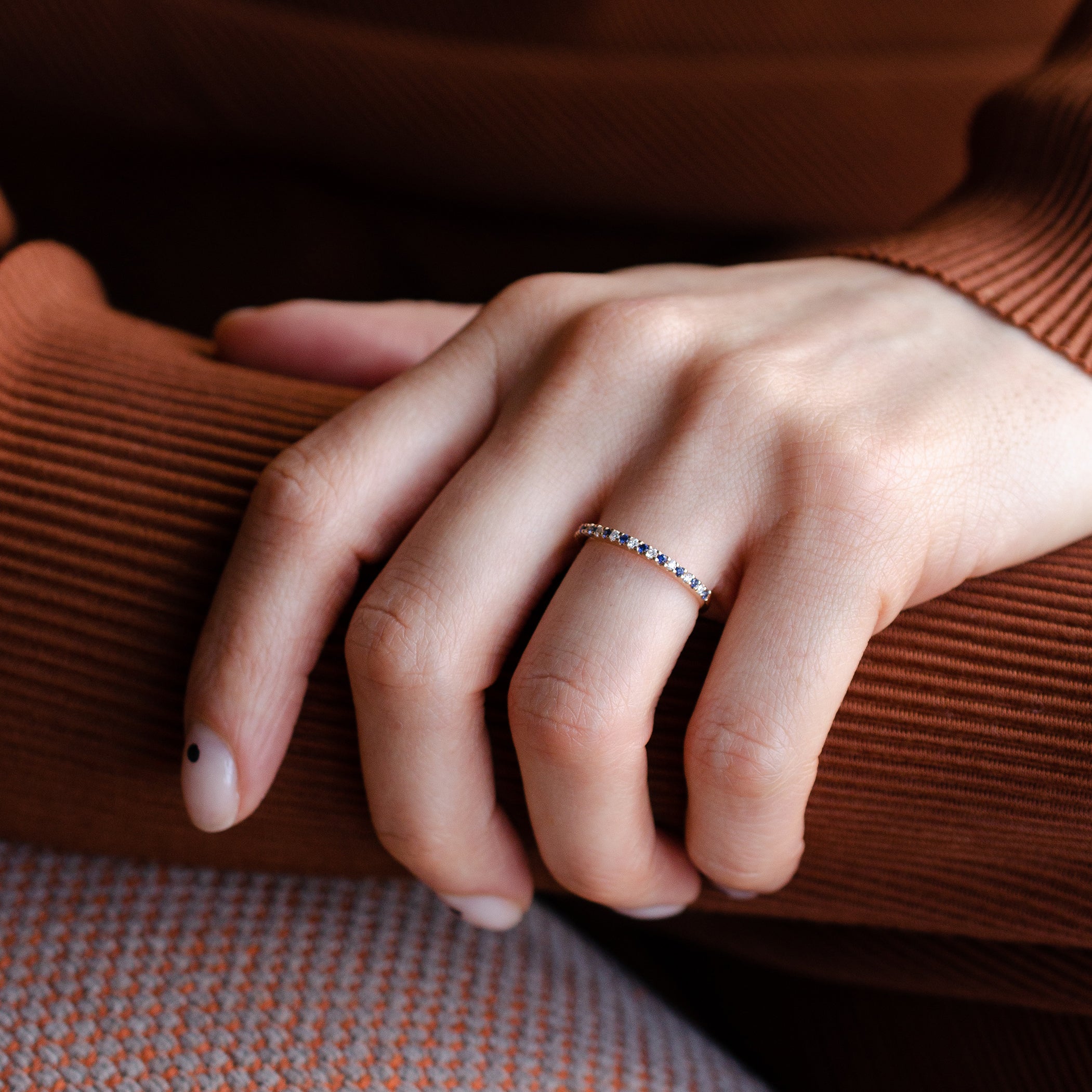 Sapphire & Diamond Eternity Wedding Ring in 18ct Rose Gold
