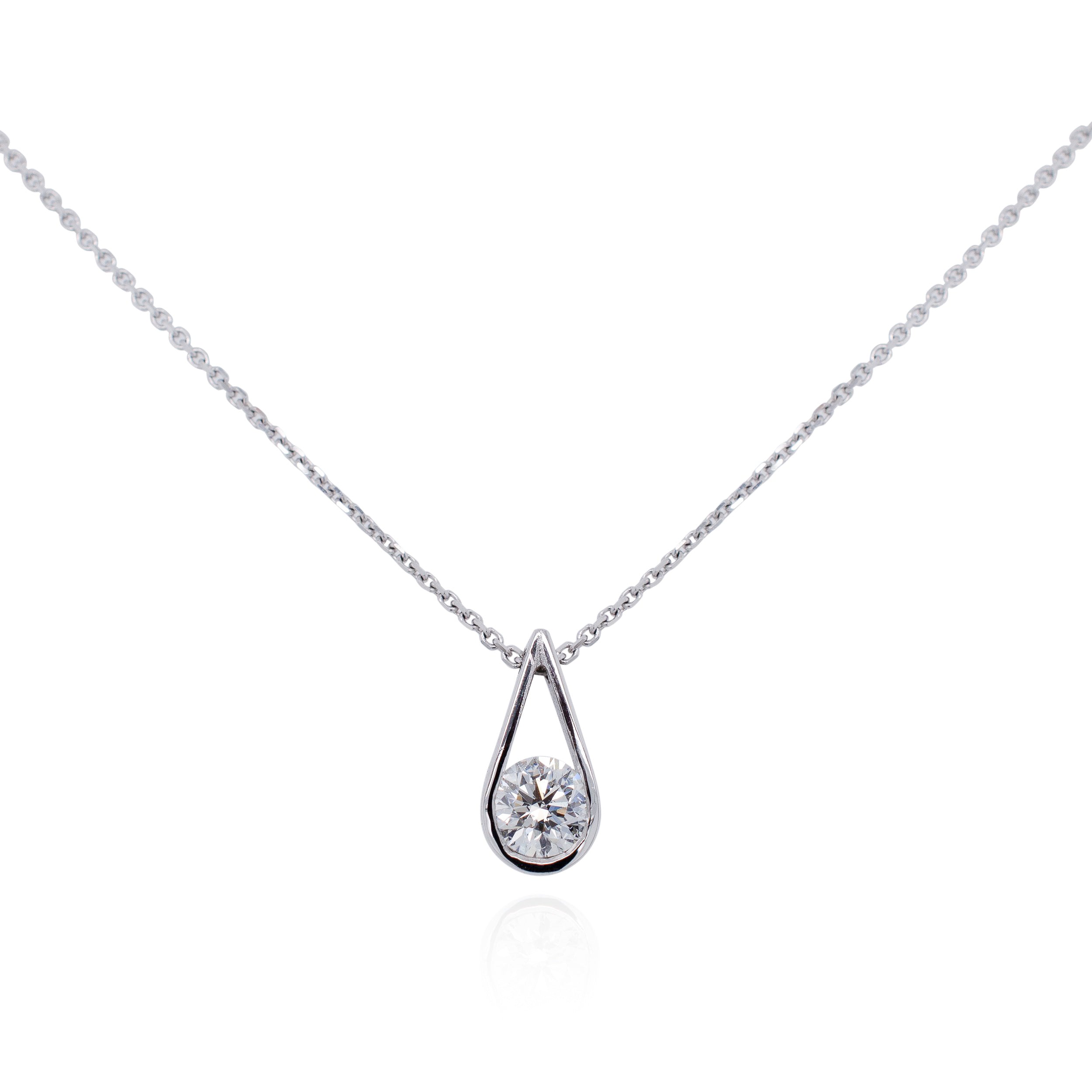 Round Brilliant Tear Drop Diamond Necklace in 18ct White Gold