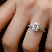 Emerald Cut Diamond Halo Engagement Ring in Platinum