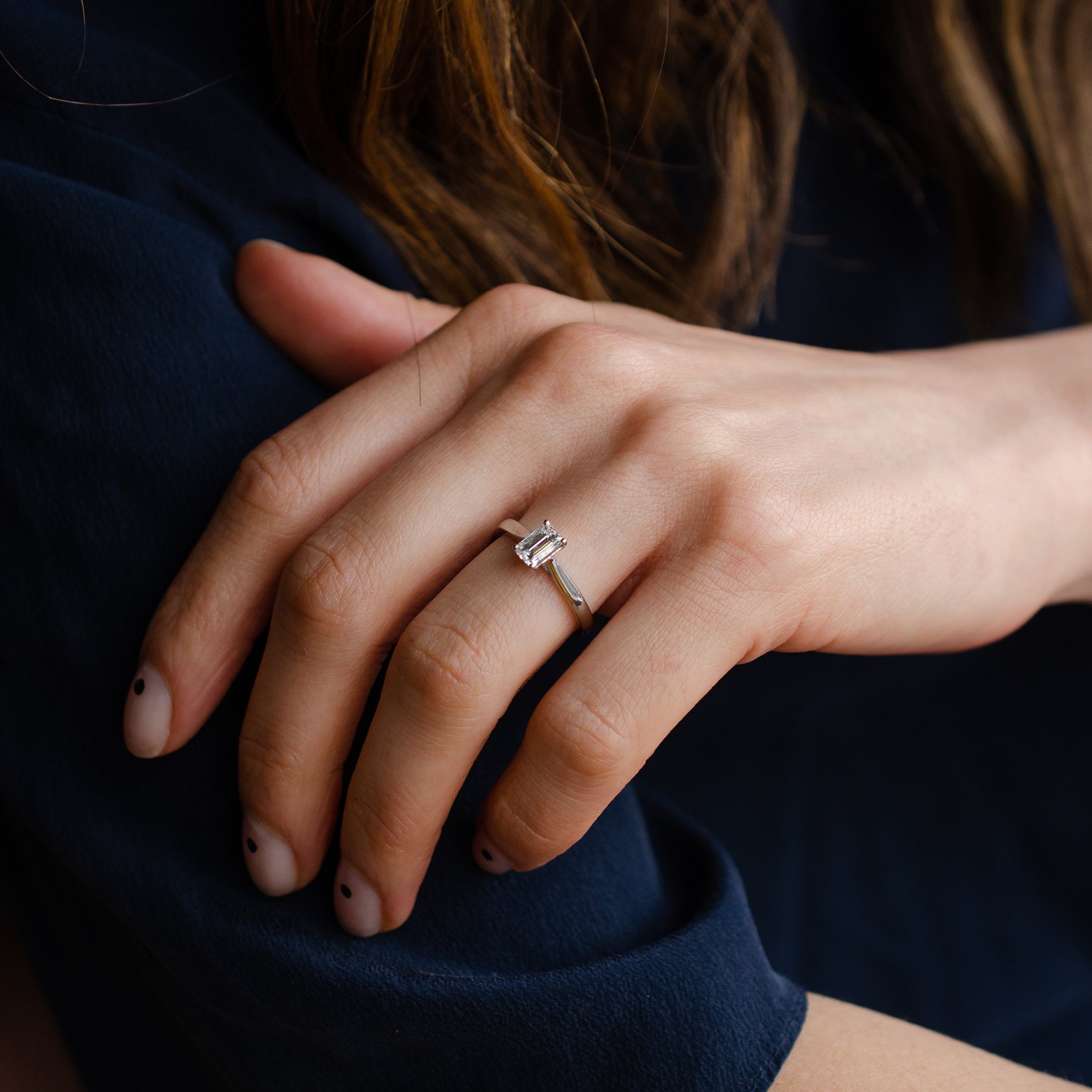 Emerald Cut Solitaire Platinum Diamond Engagement Ring