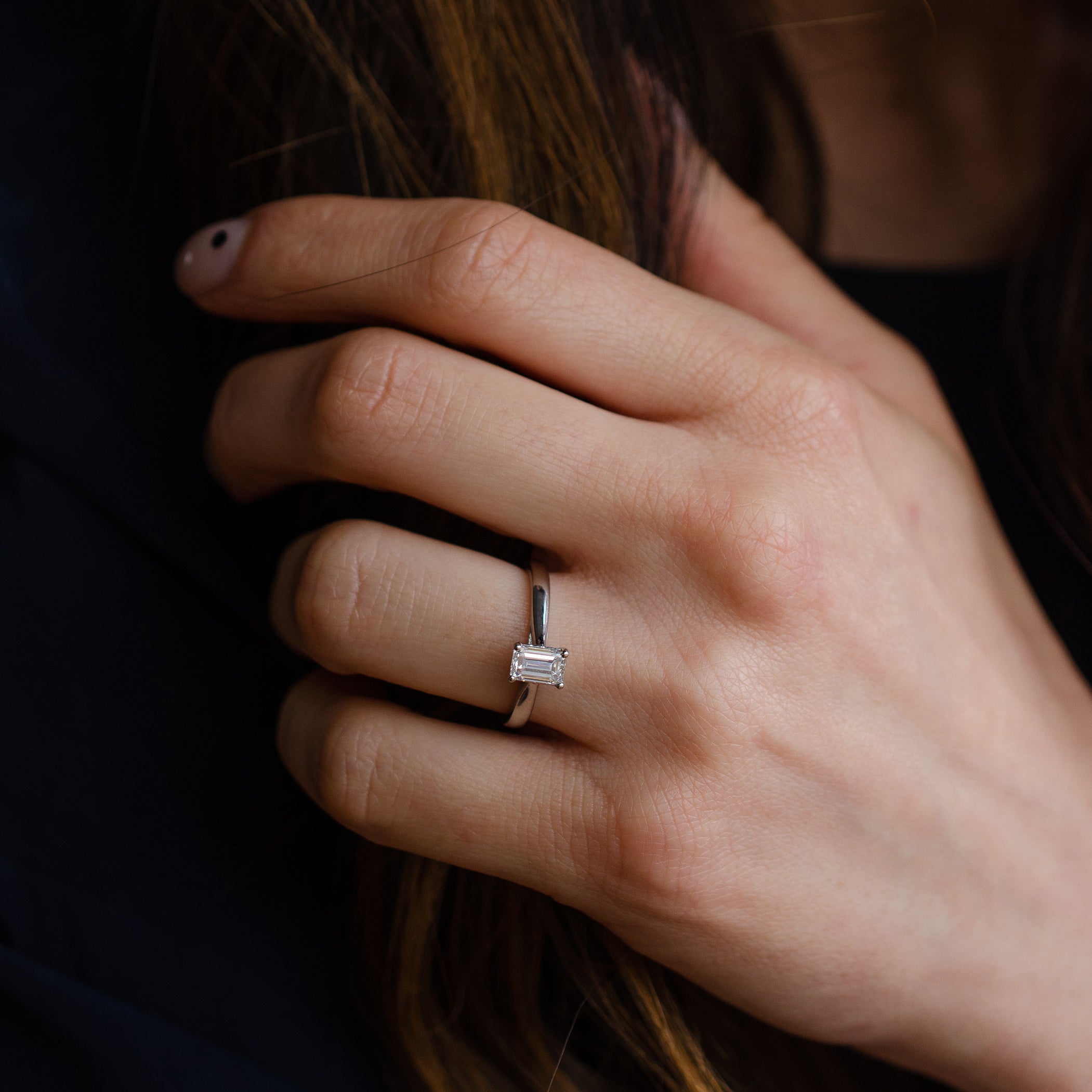 Emerald Cut Solitaire Platinum Diamond Engagement Ring