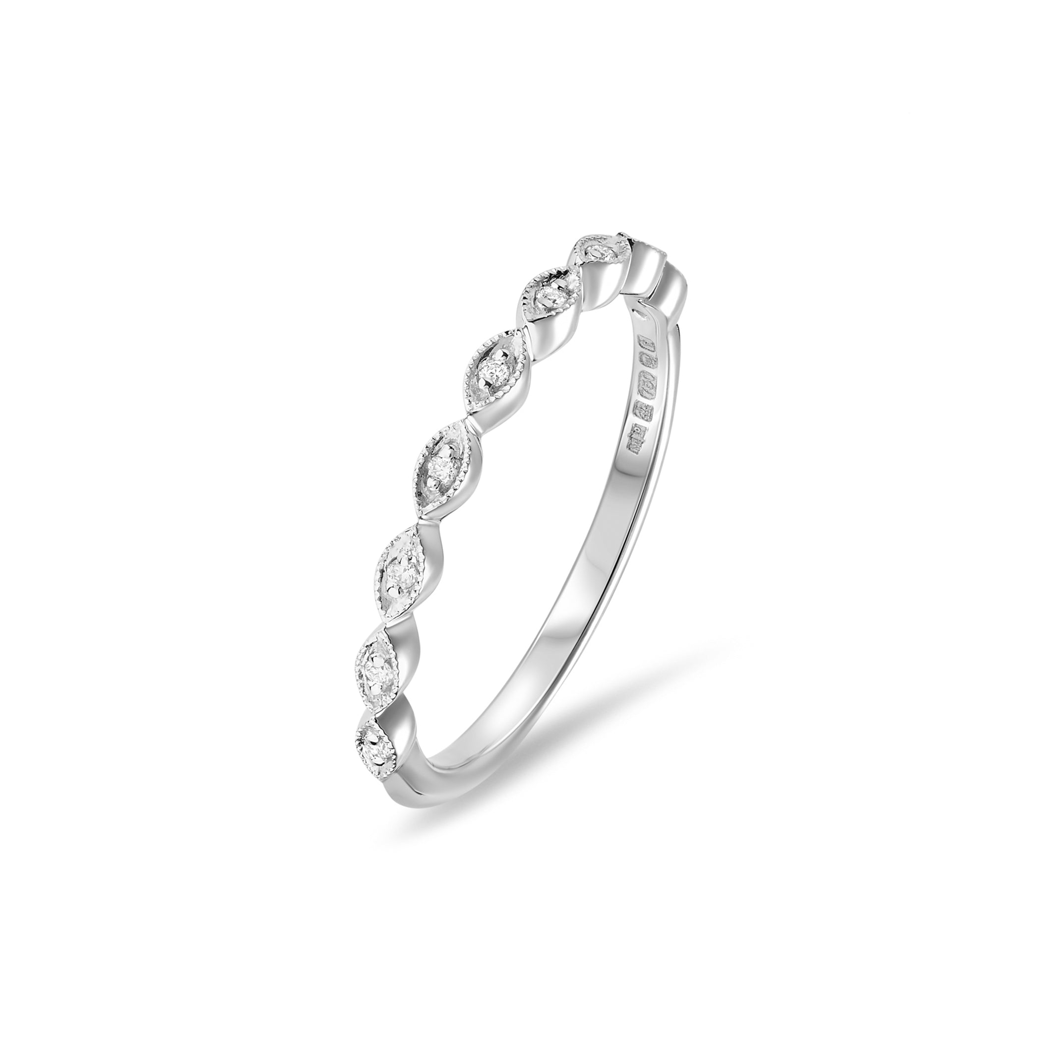 Marquise Milgrain Half Eternity Ring in 18ct White Gold