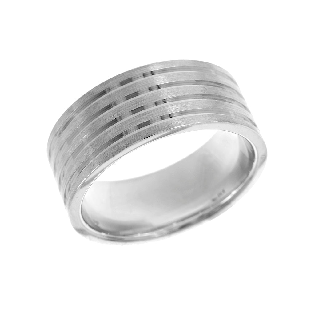 Diamond Cut Flat Profile Wide Mens Wedding Ring 9mm