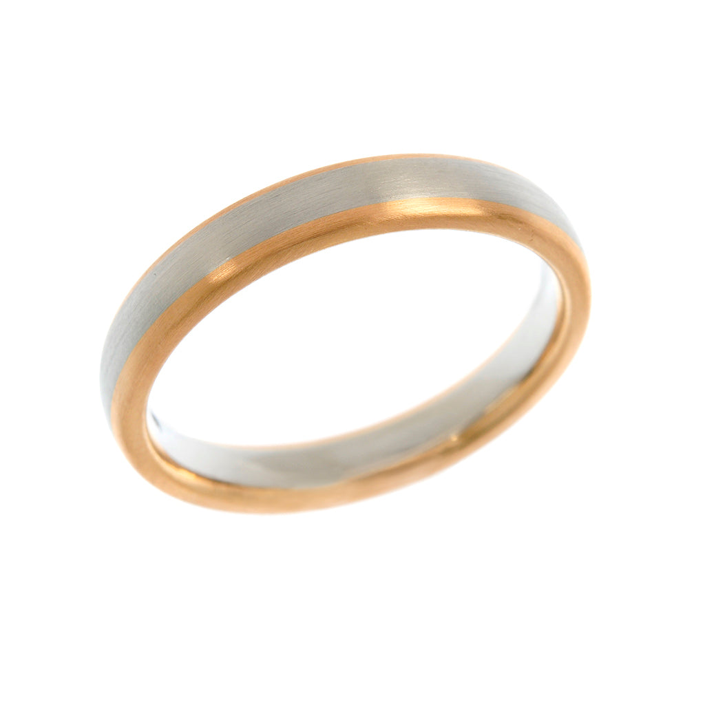 Mixed Metal Court Shape Mens Wedding Ring 4mm
