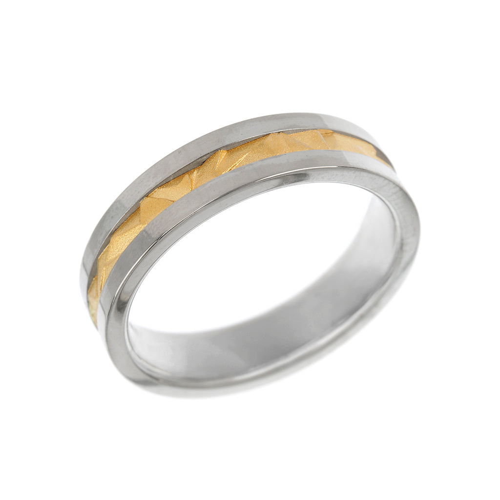 Angular Mixed Metal Mens Wedding Ring 6mm