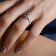 Pink Sapphire & Diamond Halo Engagement Ring