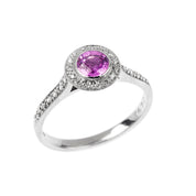 Pink Sapphire & Diamond Halo Engagement Ring