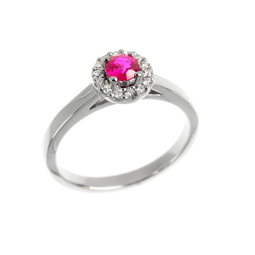 Ruby & Diamond Halo Engagement Ring