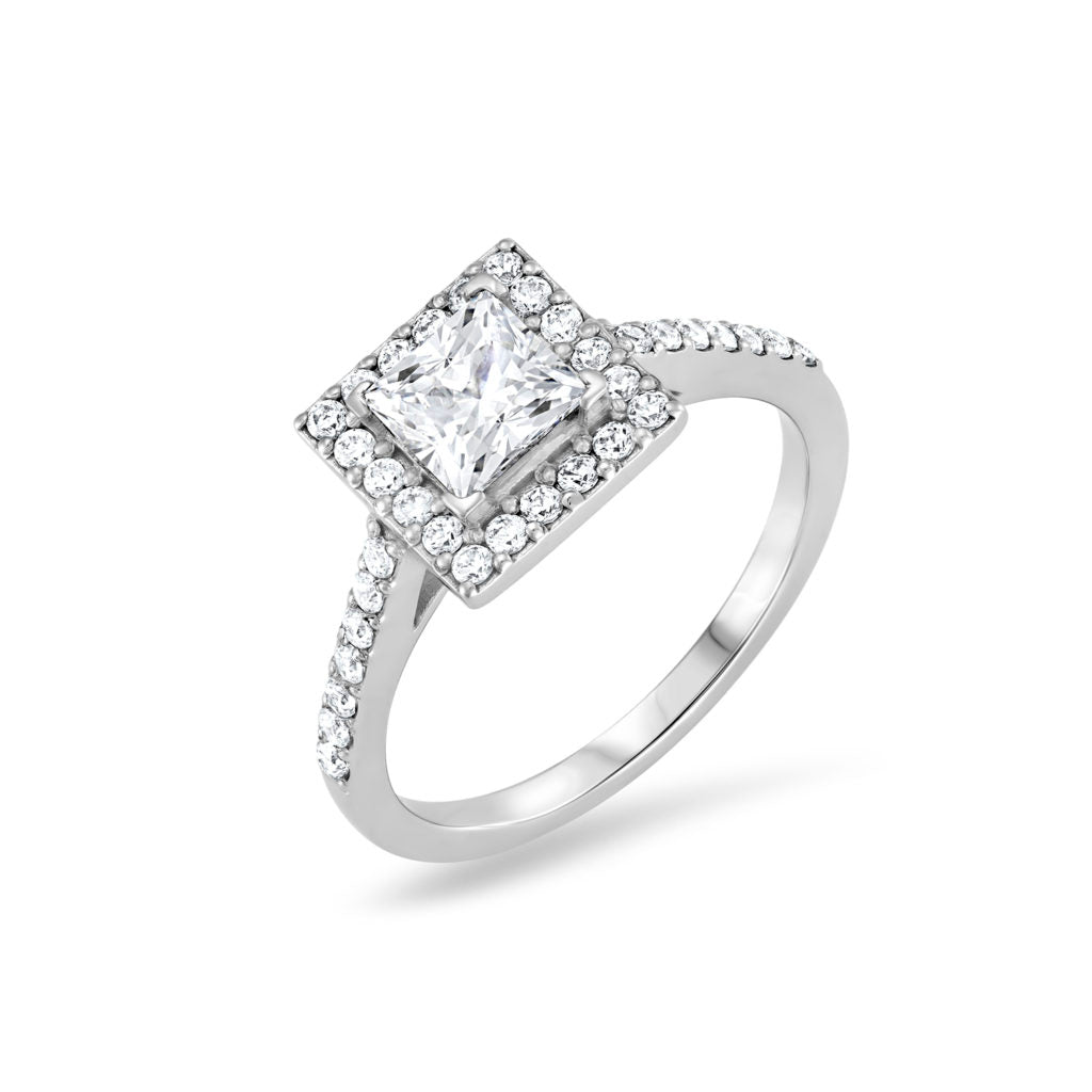 Princess Cut Halo Diamond Engagement Ring Element Bespoke