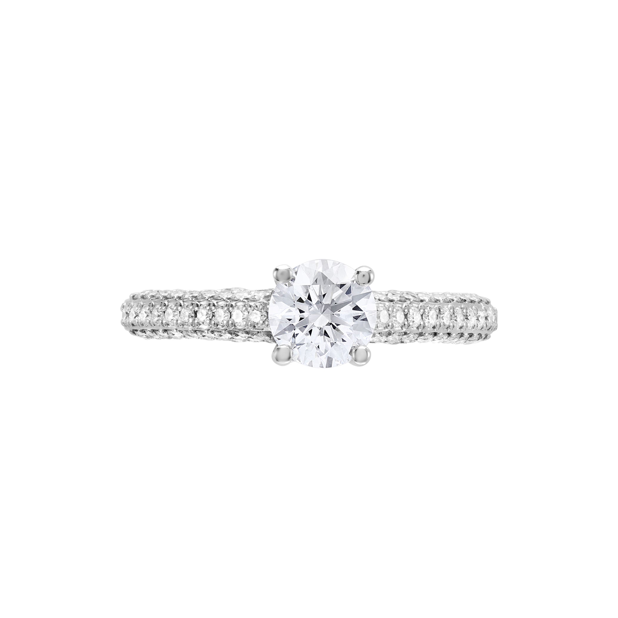 Diamond Engagement Ring with Three Row Pavé Diamond Shoulders