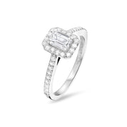Emerald Cut Diamond Halo Engagement Ring in Platinum