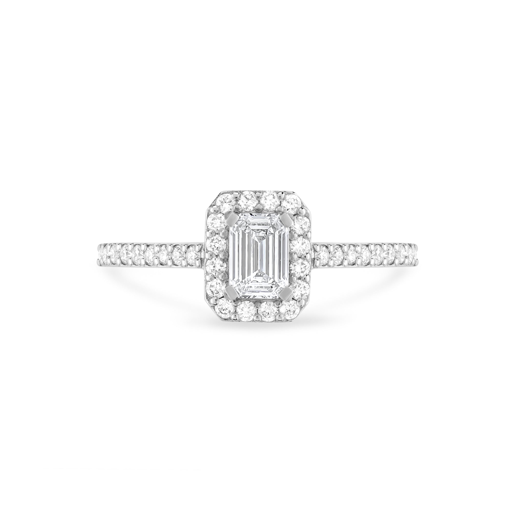 Emerald Cut Diamond Halo Engagement Ring in Platinum