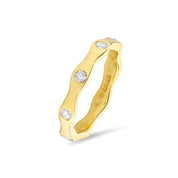 Flush Set Diamond Yellow Gold Eternity Stack Rings Set