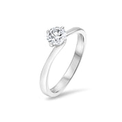 Four Claw Twist Round Brilliant Cut Diamond Engagement Ring