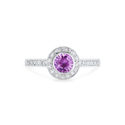 Pink Sapphire & Diamond Halo Engagement Ring